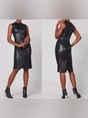 SPANX Sleeveless Faux Leather Midi Dress in Black Large